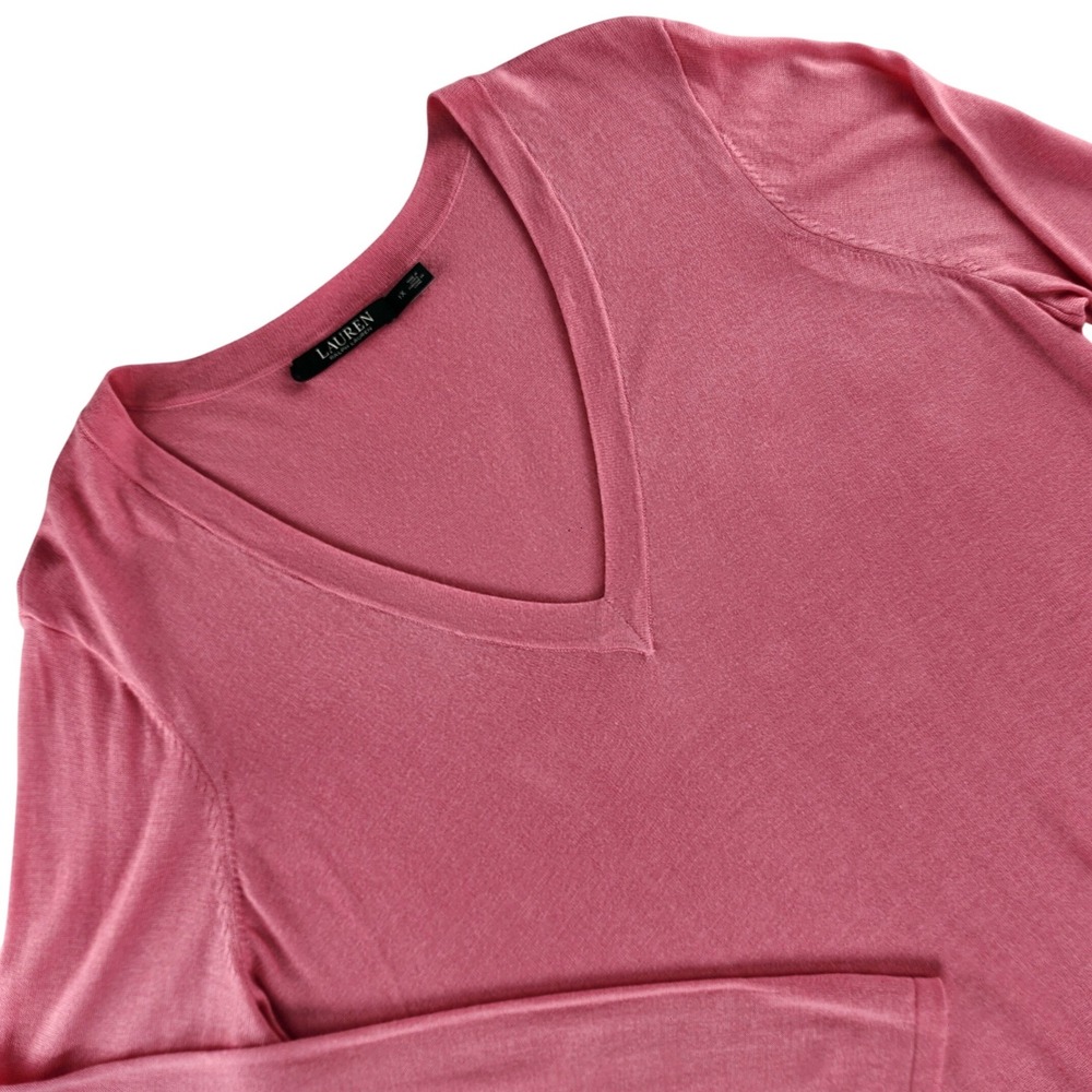 Lauren Ralph Lauren Womens 1X Pink Modal Silk Knit Sweater Relaxed V-Neck Tunic
